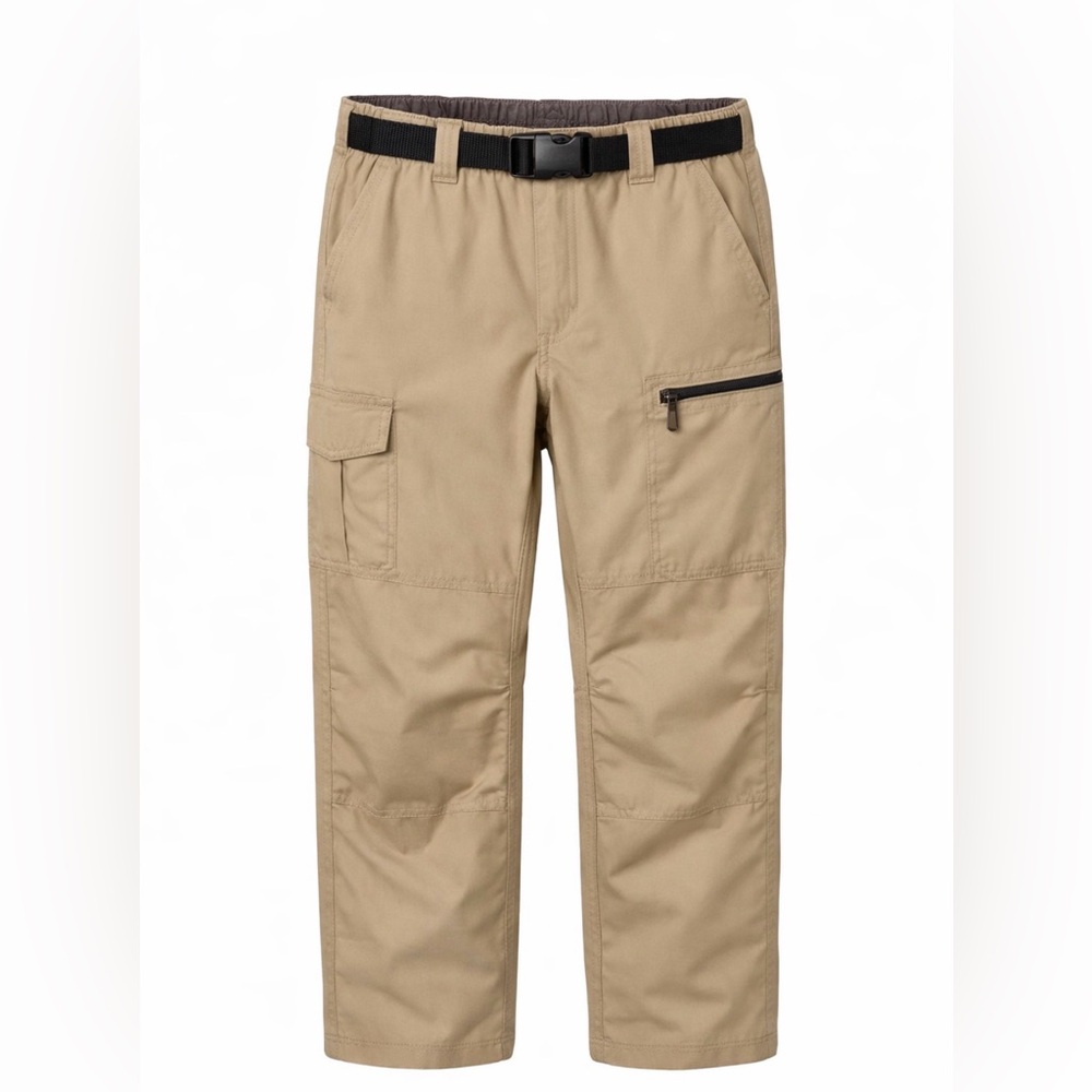 BC Clothing Men’s Lined Pants Beige Stretch Waist Zip Pocket Belt size L X 34